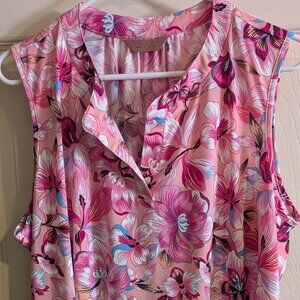 Amana Womens Size 2X Sleeveless Multicolored Floral Knit Top Pink